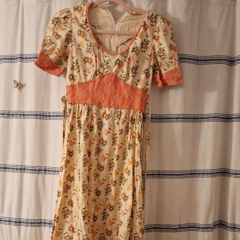 Floral Womans Dress with Orange Accents